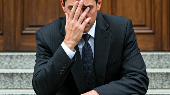 Lawyer,Sitting,On,Courthouse,Steps,After,Losing,Looking,Sad,But