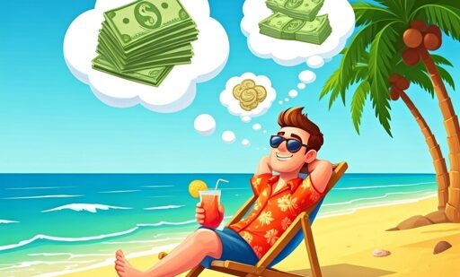 Create,Cartoon,Style,Image,Of,Business,Owner,Relaxing,On,Beach