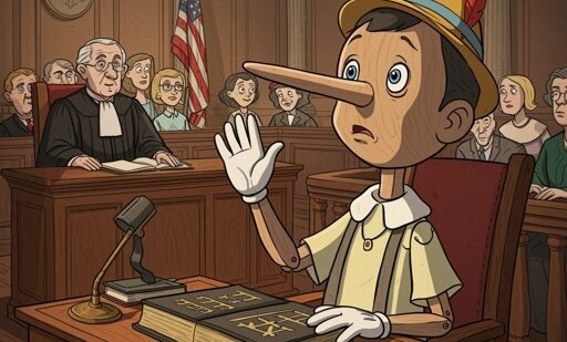 Create,Cartoon,Image,Of,Pinocchio-like,Character,With,Extended,Nose,Testifying