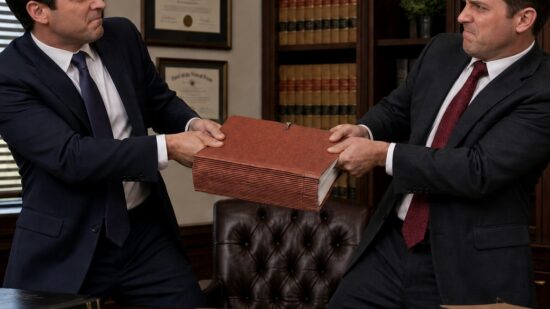 Show,Two,Lawyers,In,Suits,In,A,Law,Office,Pulling
