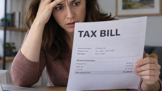 Woman,Reading,A,Large,Tax,Bill