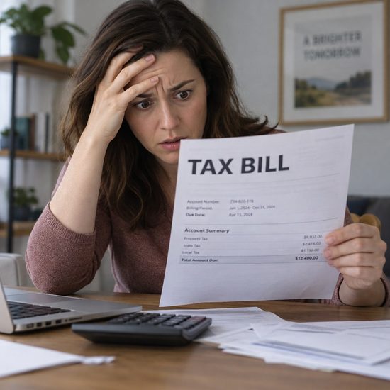 Woman,Reading,A,Large,Tax,Bill